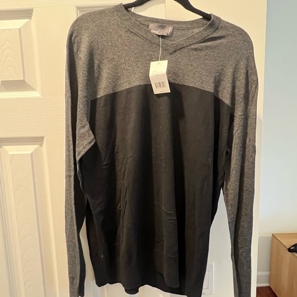 Vince V-Neck Sweater in Gray and Black